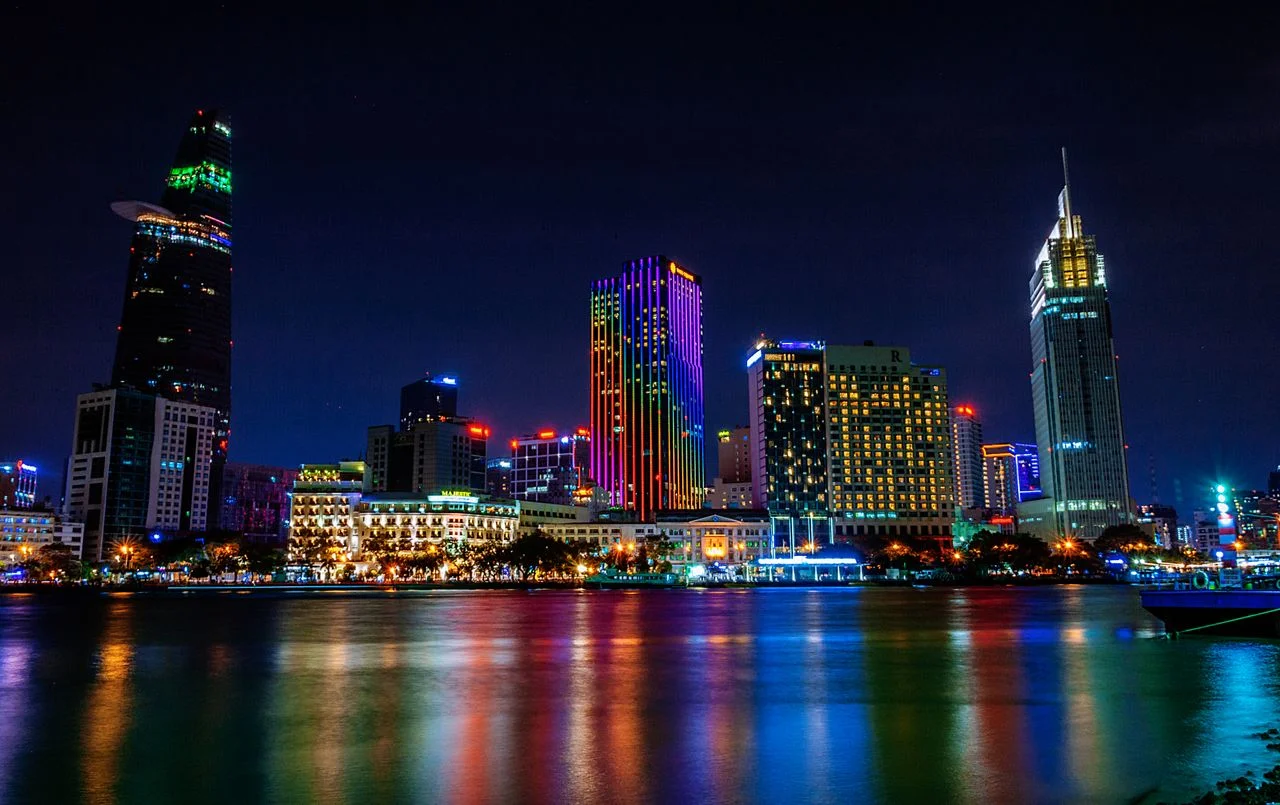Ho Chi Minh City skyline lit up at night