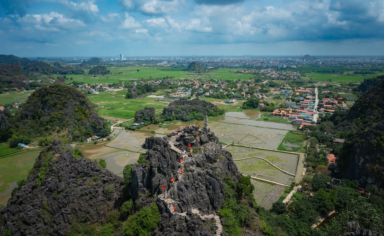 The Mua Cave viewpoint stairway above Ninh Binh’s rice paddies